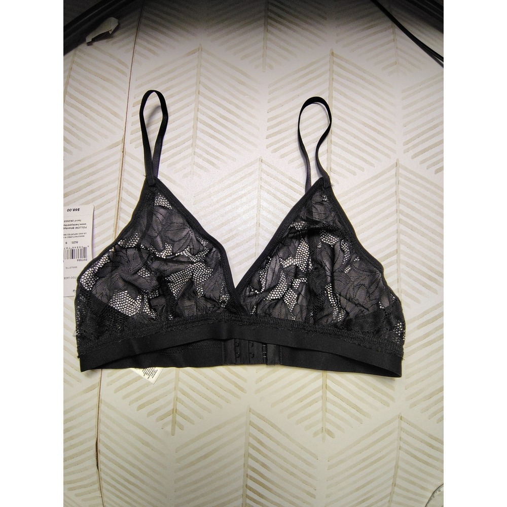 Hanky Panky Tattoo Lace Bralette Black Sheer Floral Triangle 5M7884 Small NWT